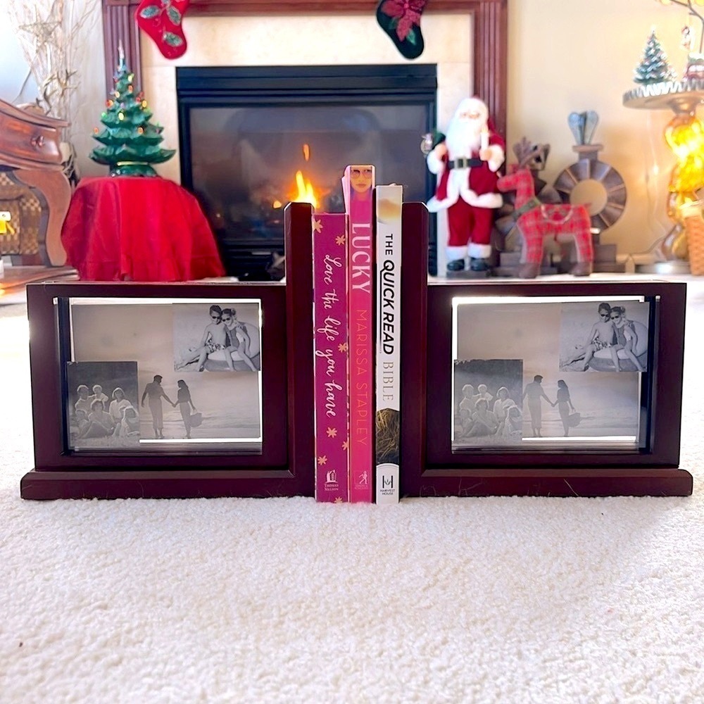 Brand New Jordan Mark Solid Wood Cherry Finish Photo Picture Frame Bookends Pair